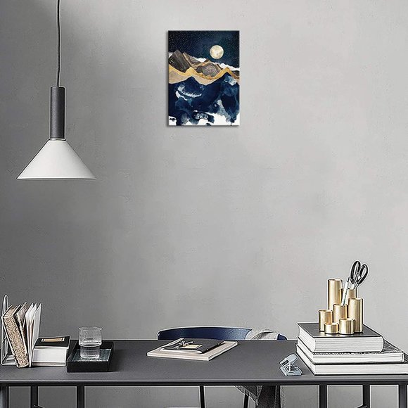 Abstract Mountain and Stars Moon Painting on Framed Canvas Print 24Lx 16W x1" - Picture 6 of 6